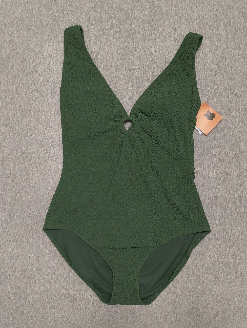 Shade & Shore Women’s Crinkle Plunge Full‑Coverage One‑Piece Swimsuit – Green XL